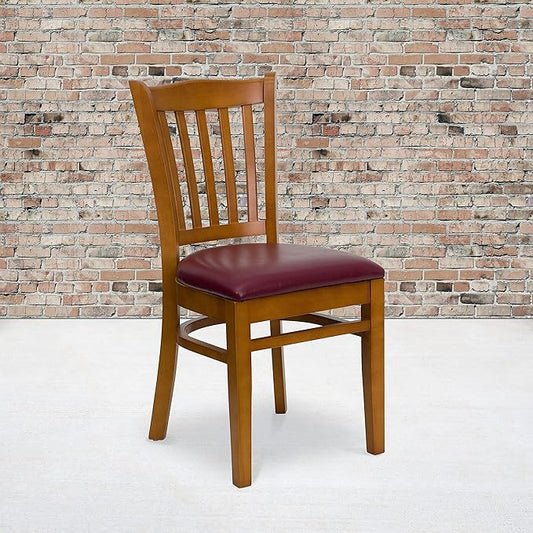 Flash Furniture 4 Pk. HERCULES Series Vertical Slat Back Cherry Wood Restaurant Chair - Burgundy Vinyl Seat