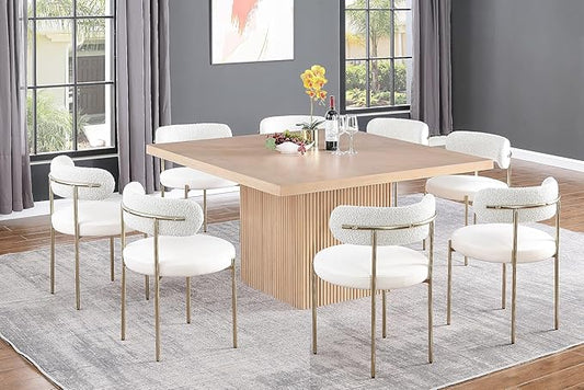 Meridian Furniture 729Oak-T Belinda Collection Mid-Century Modern Dining Table, Solid Wood Base, Natural Finish Oak Wood Veneer MDF Top, Square Top, Fluted Base, 54" W x 54" D x 31" H, Oak