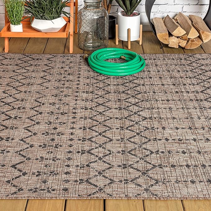 JONATHAN Y Moroccan Geometric Indoor Outdoor Area Rug 3X5 Natural/Black, Ourika Textured Weave for Backyard, Patio, Porch, Easy-Cleaning, High Traffic, Pet-Friendly, Non-Shedding (SMB108D-3)