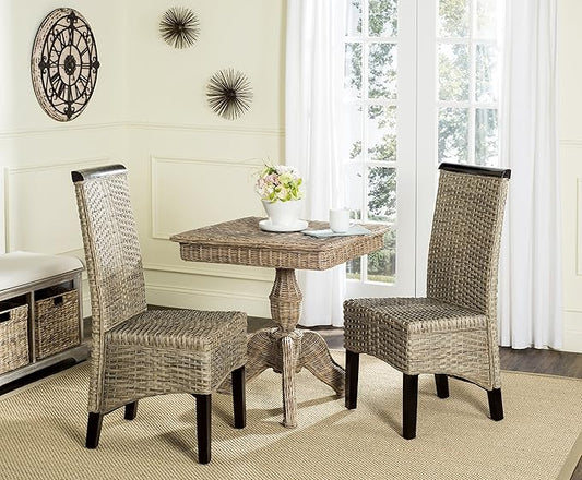 SAFAVIEH Home Collection - Ilya Grey Wicker Tall Back Dining Chair Set of 2 (SEA8017A-SET2)