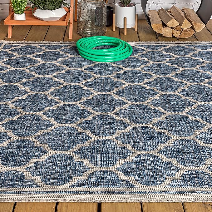 JONATHAN Y Moroccan Trellis Indoor Outdoor Area Rug 3X5 Navy/Gray, Trebol Textured Weave for Backyard, Patio, Porch, Easy-Cleaning, High Traffic, Pet-Friendly, Non-Shedding (SMB109D-3)