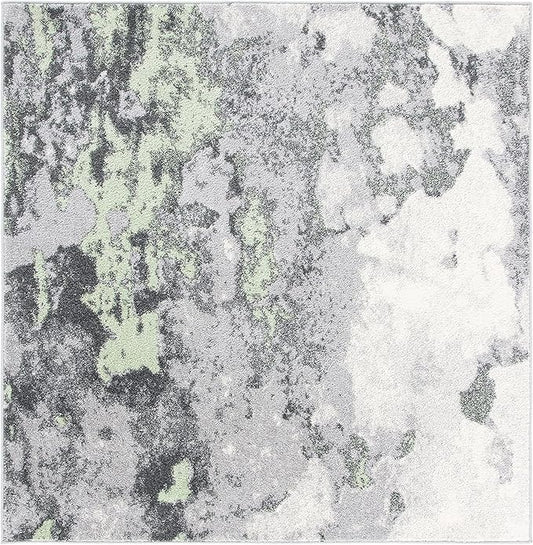 SAFAVIEH Adirondack Collection Area Rug - 6' Square, Green & Grey, Modern Abstract Design, Non-Shedding & Easy Care, Ideal for High Traffic Areas in Living Room, Bedroom (ADR134F)