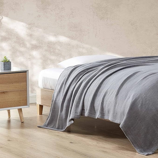 Eddie Bauer - Twin Blanket, Lightweight Cotton Bedding, Luxurious Bedding Set (Herringbone Chrome, Twin)