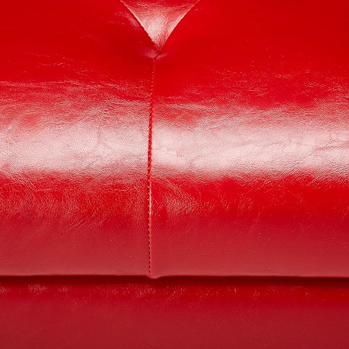 Adeco High End Red Classy Bonded PU-Leather Tufted Accents Rectangular Storage Bench Ottoman Footstool,