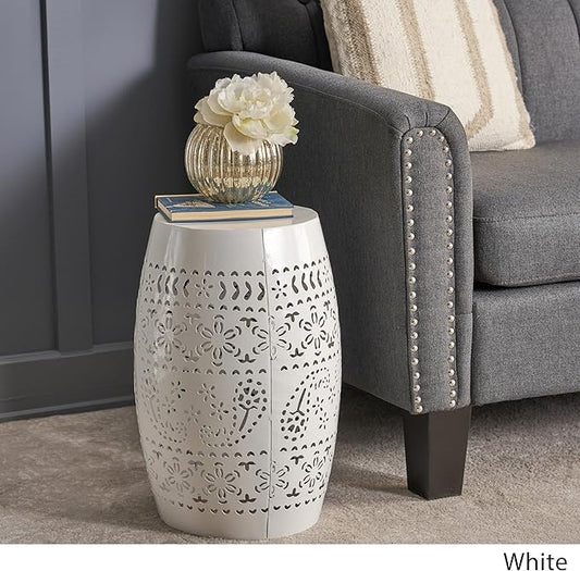 Christopher Knight Home Apollos Indoor Lace Cut Iron Accent Table, White, 12.25D x 12.25W x 18H in