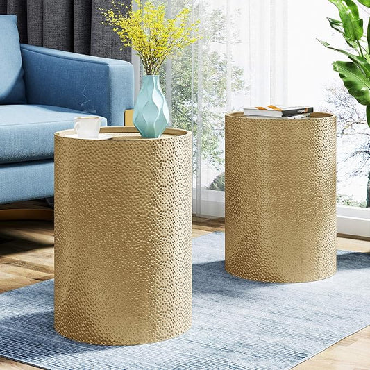 Christopher Knight Home Kaylee Modern Round Hammered Iron Accent Table (2 Pack) -Gold