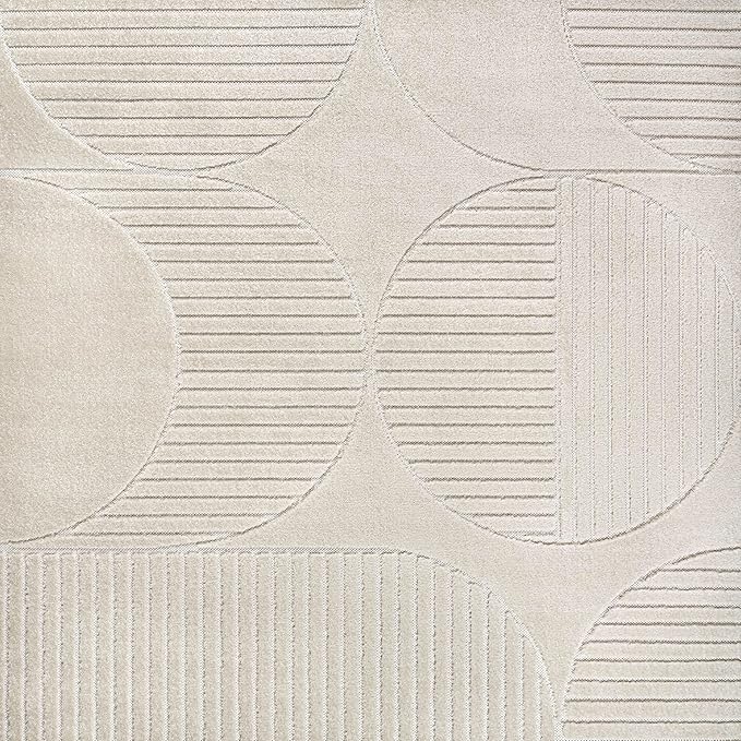 JONATHAN Y Nordby High-Low Arch Striped Ivory/Cream 6x6 Square Indoor/Outdoor Area Rug, Pet Friendly, Non-Shedding, Stain Resistant, Easy-Cleaning for Backyard, Patio (SCN104B-6SQ)