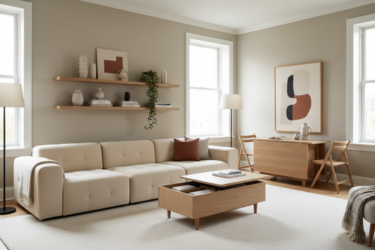 small apartment with multifunctional furniture and smart storage
