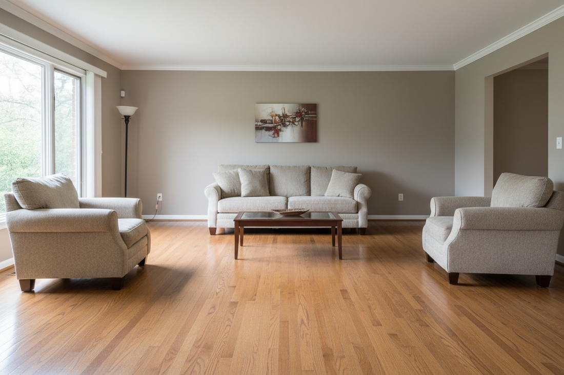 Living room layout mistake with sofa pushed against the wall and empty disconnected space in the center of the room