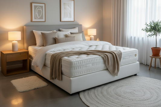 modern bedroom with comfortable mattress and soft bedding