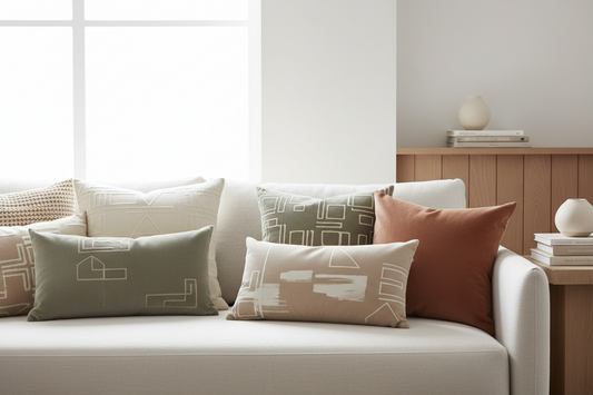 modern living room with styled throw pillows on sofa