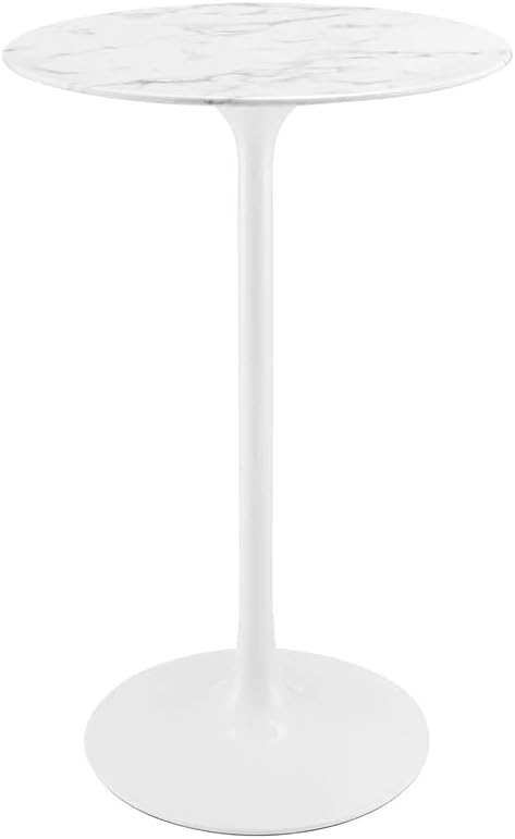 Modway Lippa Round 28" Artificial Marble Mid-Century Modern Bar Table in White