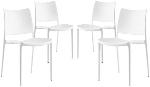 Modway Hipster Contemporary Modern Molded Plastic Stacking Four Dining Chairs in White
