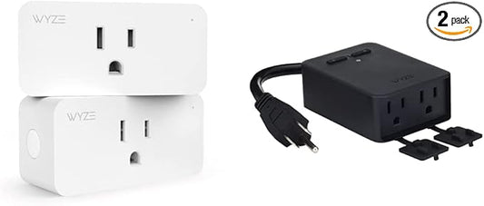 Wyze Plug, 2.4GHz WiFi Smart Plug, Compatible with Alexa, Google Assistant, IFTTT, No Hub Required, Two-Pack, White & Outdoor, Dual Outlets Energy Monitoring, IP64