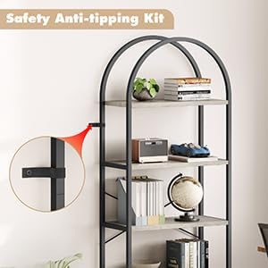 CABIHOME Bookshelf Tall Bookcase Arched Standing Bookshelves Modern Display Racks 5 Tier Storage Rack Shelf Large Wood Book Shelf for Bedroom, Living Room, Home Office