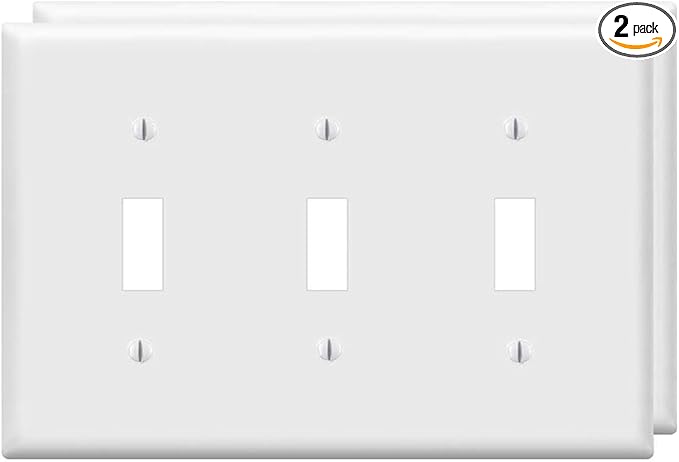 Toggle Light Switch Wall Plates 3-Gang Switch Electrical Cover Plate Unbreakable Thermoplastic Faceplate, White (2 Pack)