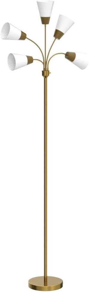 Brightech Medusa Modern LED Floor Lamp – Multi Head Floor Lamp for Living Rooms & Offices – Tall Lamp with Interchangeable Shade, Standing Lamp with 5 LED Bulbs for Hobbies - Brass