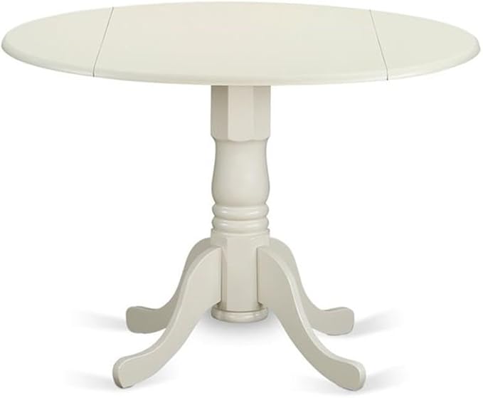 East West Furniture DLVA3-LWH-W 3 Piece Modern Dining Table Set Contains a Round Wooden Table with Dropleaf and 2 Dining Room Chairs, 42x42 Inch, Linen White