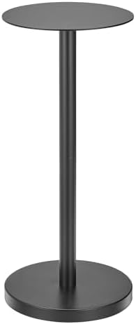 mDesign Glass Top Side/End Drink Table - Tall Modern Round Accent Metal Nightstand Furniture for Living Room, Dorm, Home Office, and Bedroom - 9" Round - Matte Black