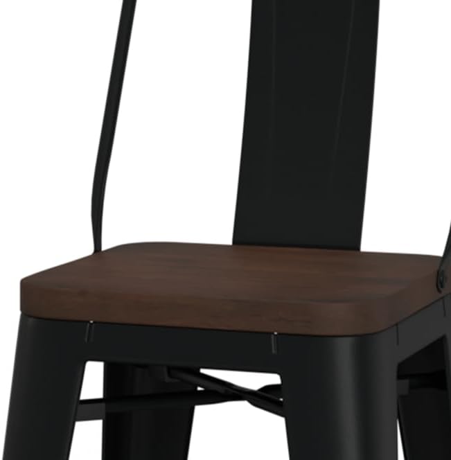 SIMPLIHOME Rayne Industrial Metal 24 inch Metal / Wood Counter Height Stool (Set of 2) in Black for the Dining Room and Kitchen