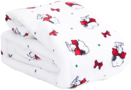 Berkshire Blanket & Home Co Peanuts Winter Blanket, Polyester (White - Red Christmas Bows, Full/Queen)