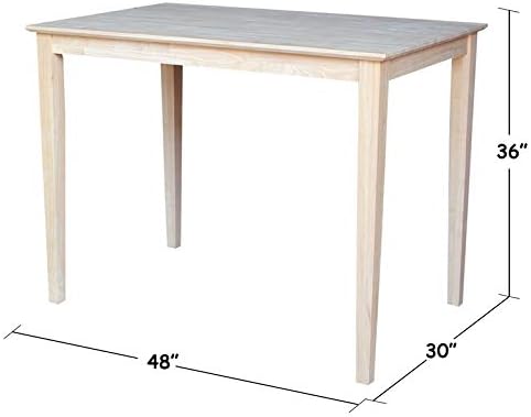 International Concepts Solid Wood Top Dining table, 30 x 48, Unfinished