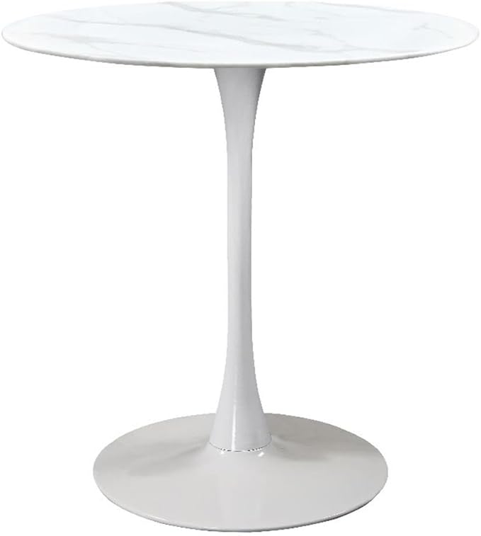 Meridian Furniture 929-T Holly Collection Modern | Contemporary Counter Height Table,10MM Thick Glass with Marble Veneer, 36" Round Faux Marble, Rich White Base, 36" W x 36" D x 36" H, White