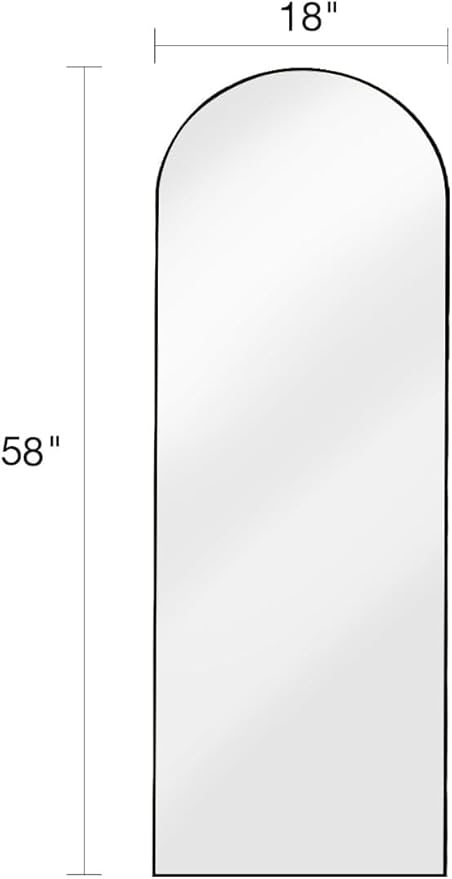 58"x18" Arched Full Length Mirror - Wall/Floor Mounted with Stand, Shatter-Proof Glass & Aluminum Frame, Large Body Mirror for Bedroom, Living Room, Entryway or Cloakroom, Black