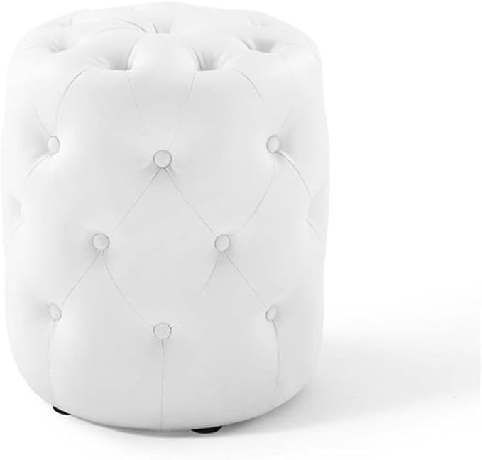Modway EEI-3777-WHI Anthem Tufted Button Round Faux Leather Ottoman, White, Round Ottoman