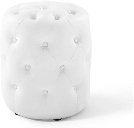 Modway EEI-3777-WHI Anthem Tufted Button Round Faux Leather Ottoman, White, Round Ottoman
