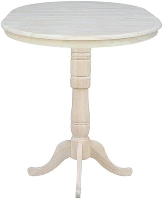 IC INTERNATIONAL CONCEPTS 36" Round Top Pedestal Table with 12" Leaf - Dining Counter or Bar Height