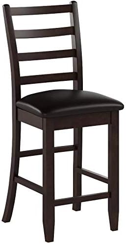 East West Furniture FAS-CAP-LC Fairwind Counter Height Barstools - Faux Leather Upholstered Wooden Chairs, Set of 2, Cappuccino