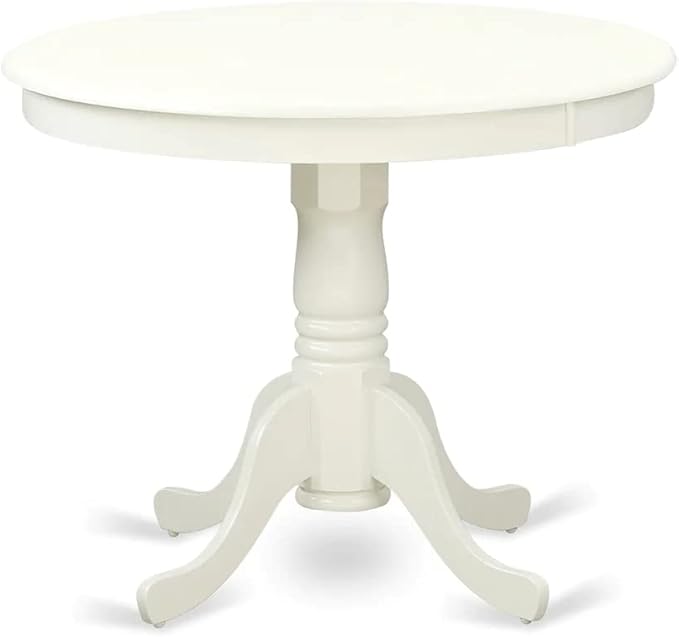 East West Furniture ANVA3-LWH-C 3 Piece Dining Table Set for Small Spaces Contains a Round Kitchen Table with Pedestal and 2 Linen Fabric Kitchen Dining Chairs, 36x36 Inch, Linen White