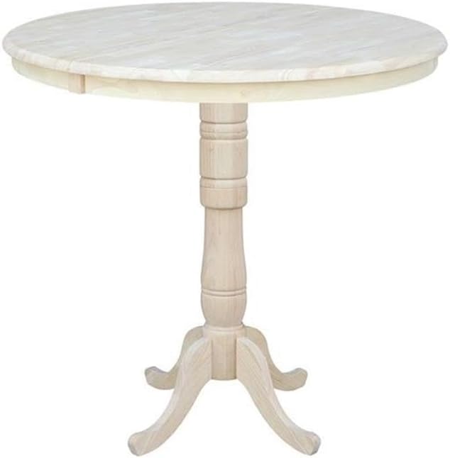 IC INTERNATIONAL CONCEPTS 36" Round Top Pedestal Table with 12" Leaf - Dining Counter or Bar Height