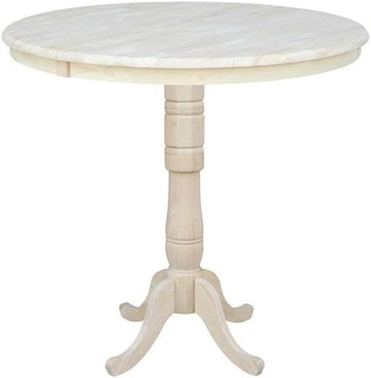 IC INTERNATIONAL CONCEPTS 36" Round Top Pedestal Table with 12" Leaf - Dining Counter or Bar Height
