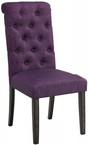 Roundhill Furniture Leviton Solid Wood Tufted Parsons Dining Chairs, Set of 2, Purple