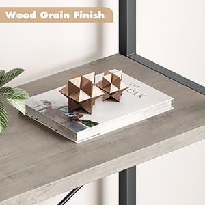 GarveeHome Arched Bookshelf 5 Tier Tall Bookcase Modern Standing Bookshelves Metal Storage Rack Shelf Wood Book Shelf for Bedroom, Living Room, Home Office (Grey)