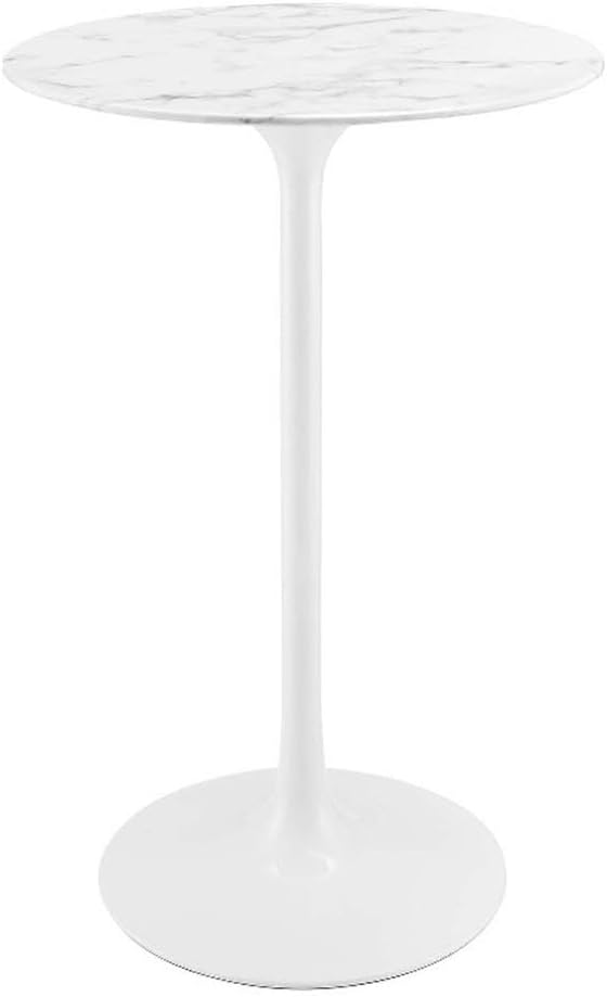 Modway Lippa Round 28" Artificial Marble Mid-Century Modern Bar Table in White