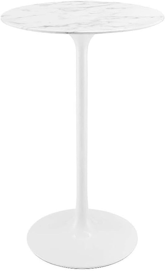 Modway Lippa Round 28" Artificial Marble Mid-Century Modern Bar Table in White