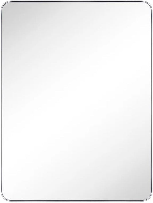 GRACTO 30 x 40'' Polished Nickel Rectangle Bathroom Vanity Mirror for Wall Polished Silver Metal Framed Rounded Rectangular Bathroom Vanity Mirrors, Vertical and Horizontal Hanging…