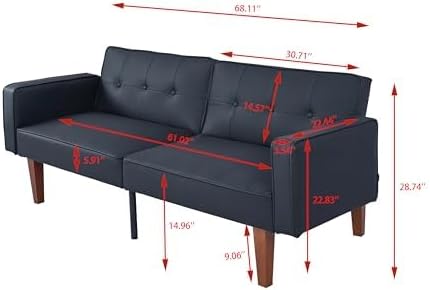 Adjustable Backrest Convertable Sofa, Modern Fabric 2-Seat Futon Sofa, Convertible Fabric Sleeper Couch with Armrests, Couch for Living Room Home Office Spaces, Black