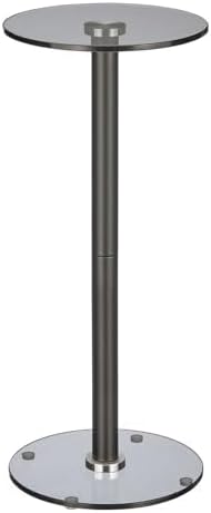 mDesign Glass Top Side/End Drink Table - Tall Modern Round Accent Metal Nightstand Furniture for Living Room, Dorm, Home Office, and Bedroom - 9" Round - Dark Smoke Gray/Black