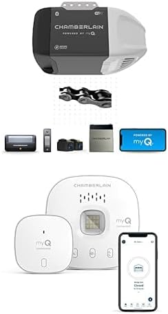 Chamberlain C2212T Smart Wi-Fi Garage Door Opener, 1/2-HP Chain Drive Motor + CHAMBERLAIN Smart Garage Control - Wireless Garage Hub and Sensor with WiFi & Bluetooth - Smartphone Controlled