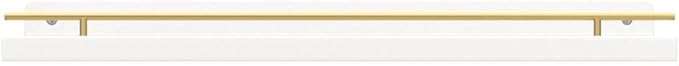 WOPITUES Floating Shelves with Gold Metal Guardrail, Shelves for Wall Decor Set of 3, Wall Shelves for Bedroom, Bathroom, Kitchen, Living Room, Plants, Picture Frames, Art- White and Gold