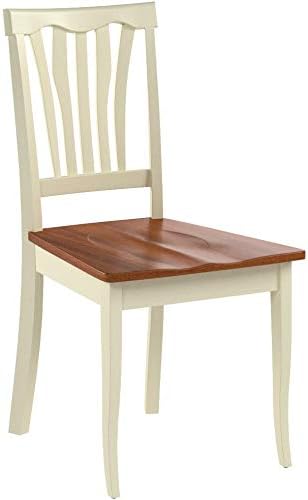 East West Furniture AVC-WHI-W Avon Kitchen Dining Chairs - Slat Back Solid Wood Seat Chairs, Set of 2, Buttermilk & Cherry