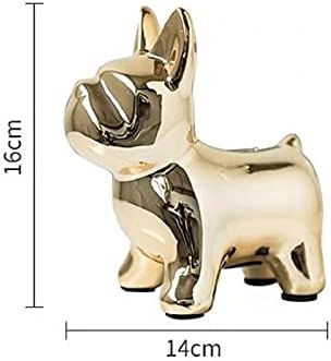Ceramic Frenchie Decor with Non-Slip Pad, Decorative Coin Piggy Bank, French Bulldog Statue Decor, Gold Dog Decor, Bookshelf Decorative Objects for Bedroom, Coffee Table Decor Items