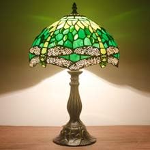 WERFACTORY Tiffany Lamp Green Stained Glass Bedside Table Lamp Dragonfly Style Desk Reading Light 12X12X18 Inches Decor Bedroom Living Room Home Office S459 Series