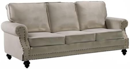 Container Furniture Direct Lotus Mid Century Modern Velvet Upholstered Living Room Rolled Arms, Sofa, Beige