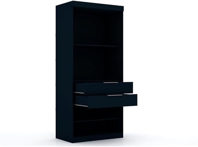 Manhattan Comfort Mulberry 2.0 Corner Wardrobe Closet with Drawers, Hanging Rods and Adjustable Shelves, 2-Piece Free Standing Semi Open Sectional Design for Bedrooms & Dressing Rooms, Midnight Blue