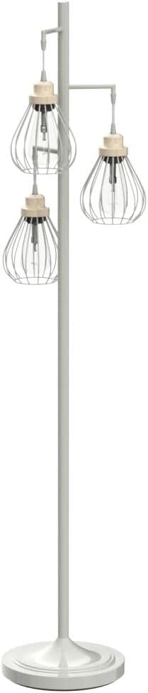 Brightech Teardrop LED Floor Lamp - Tree With 3 Elegant Cage Heads & Edison Bulbs - for Living Rooms, Offices & Bedroom Reading - Alpine White